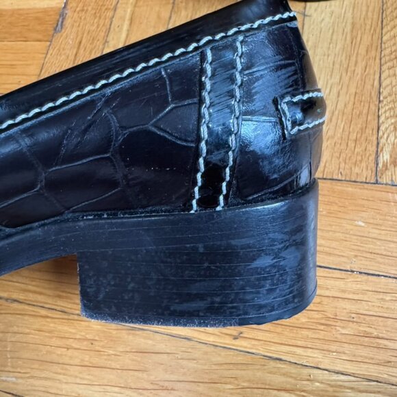 Acne Studios Leather Croc Embossed White Stitched Loafers (size 38) - Picture 10 of 14